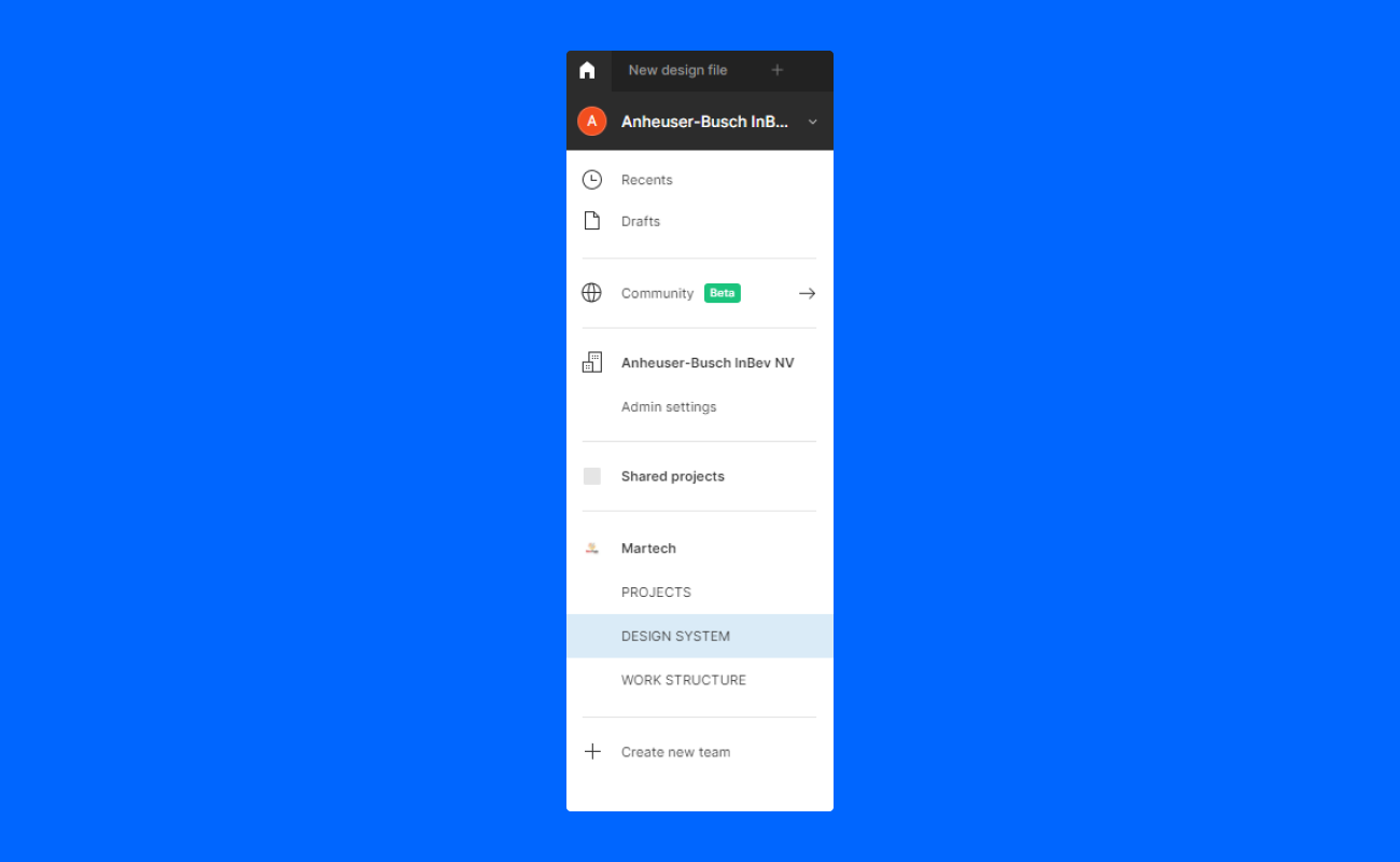 Click on the team name in the sidebar to access the team workspace